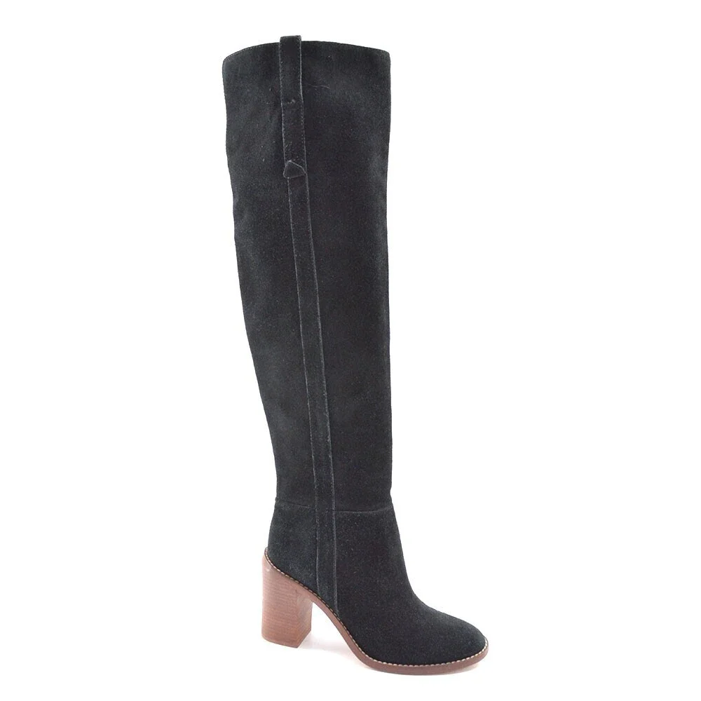Madewell Jimmy Black Suede Heeled Over the Knee Boots 7